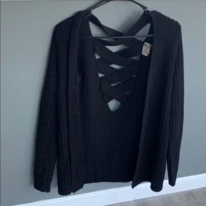 Black cardigan with open corset back